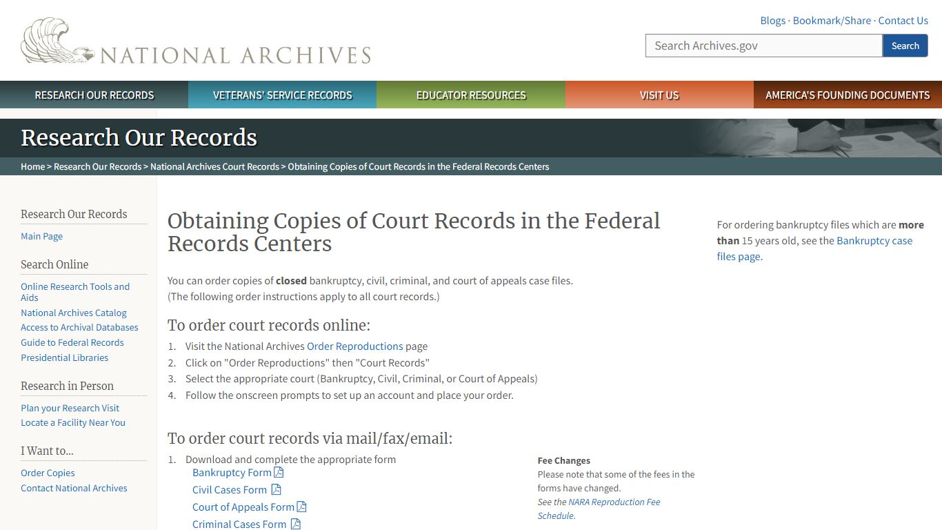 Obtaining Copies of Court Records in the Federal Records Centers ...